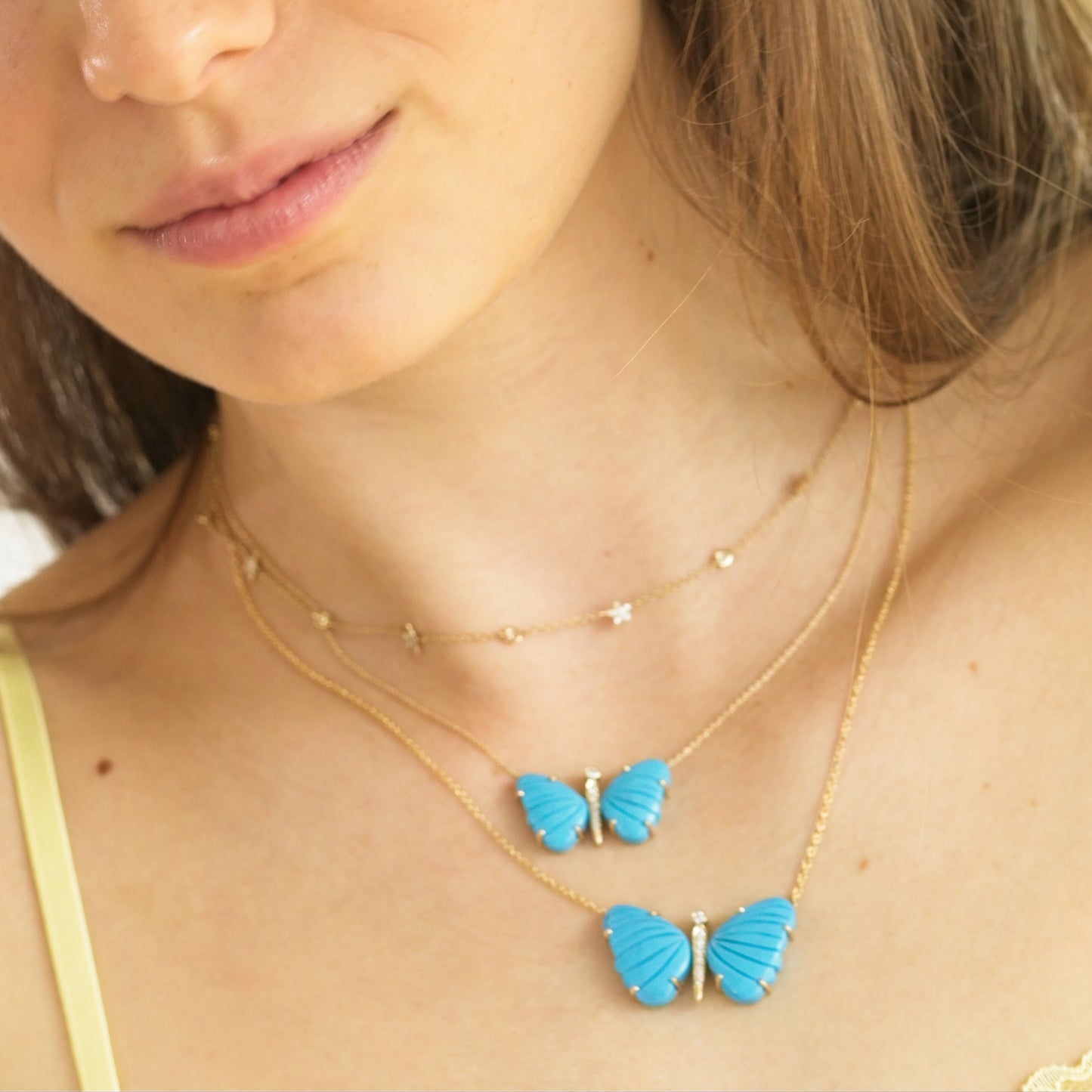 Large Sleeping Beauty Turquoise Butterfly Necklace