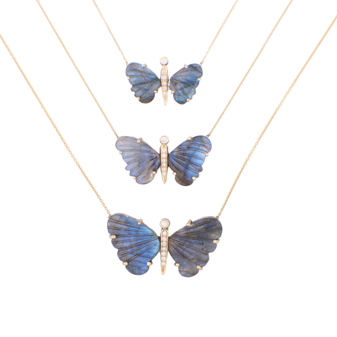 Medium Labradorite Diamond Butterfly Necklace