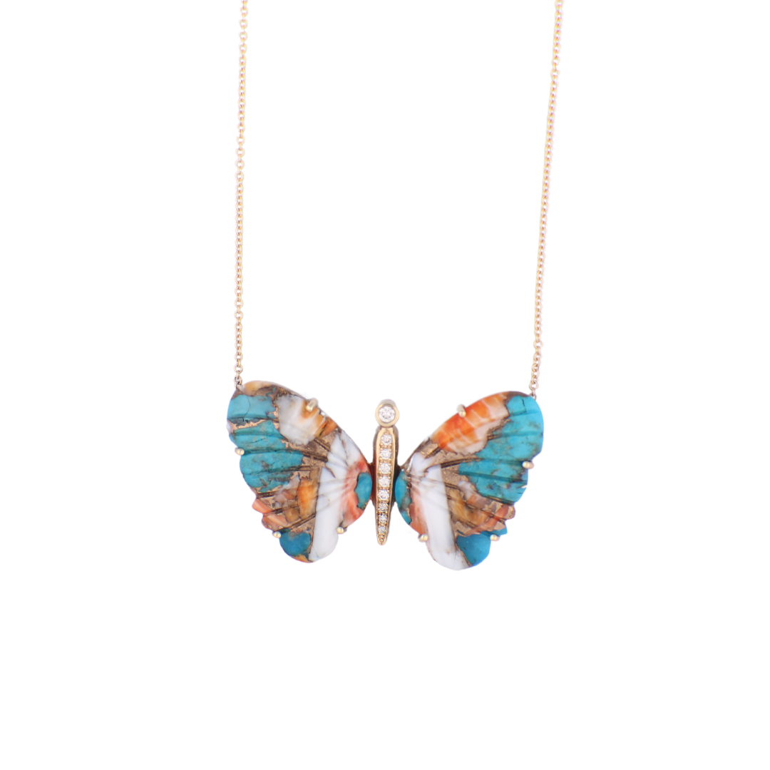 LARGE OYSTER TURQUOISE BUTTERFLY NECKLACE