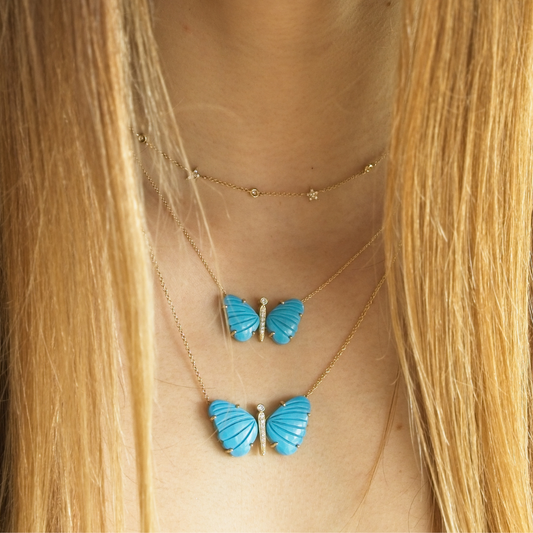 Large Sleeping Beauty Turquoise Butterfly Necklace