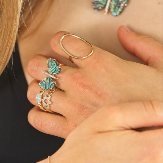 Medium Abalone Butterfly Diamond Ring
