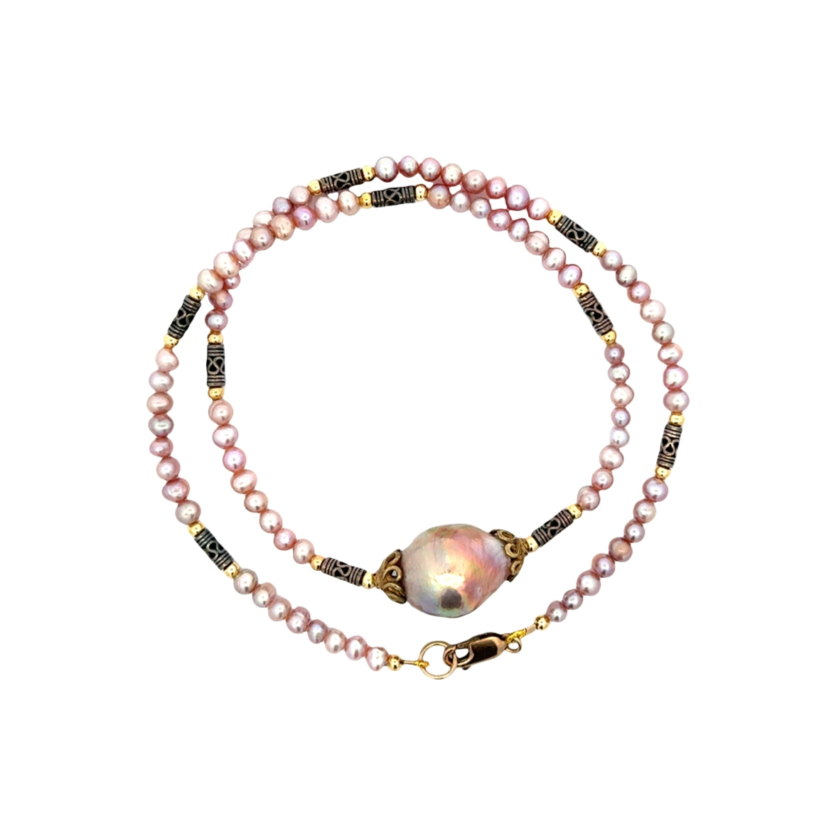 Pink Baroque Pearl Center With Pink Fresh Water Pearls