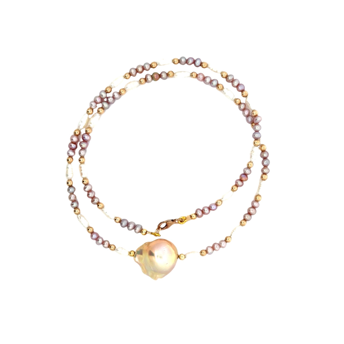 Peach Baroque Pearl Center White and Pink Fresh Water Pearls