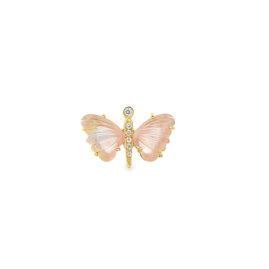 Small Rose Quartz Butterfly Ring