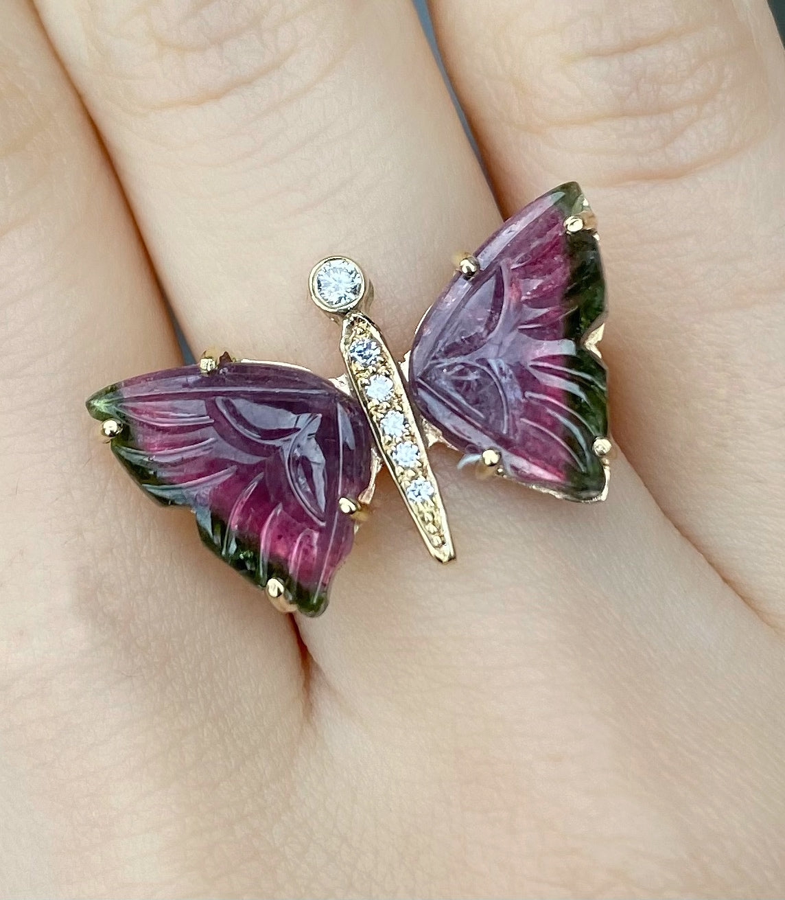 Carved Watermelon Tourmaline Butterfly - Nina Segal Jewelry