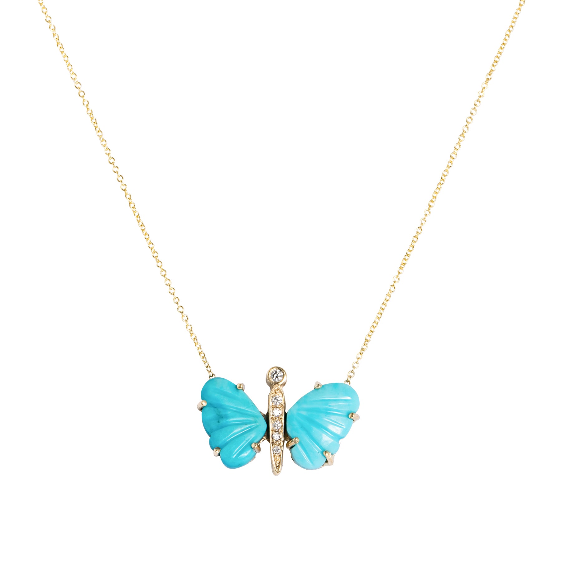 Turquoise Baby Butterfly Diamond Necklace - Nina Segal Jewelry