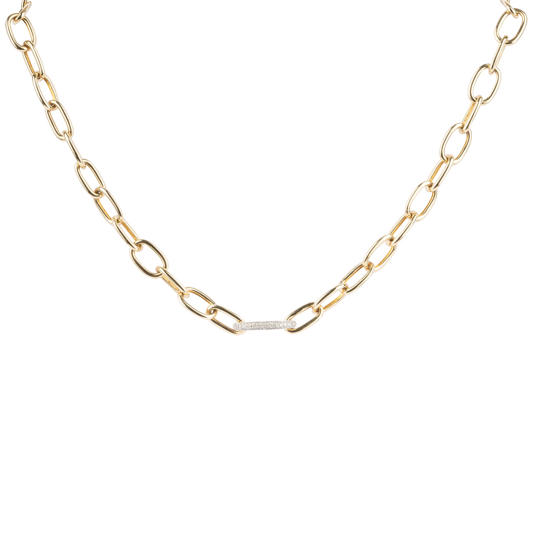 Thick Oval Single Pave Diamond Chain Link Necklace - Nina Segal Jewelry