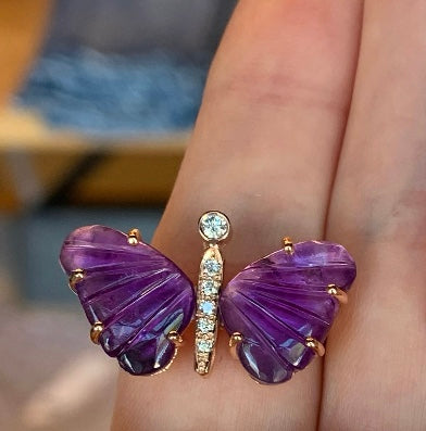 African Amethyst Butterfly Diamond Ring - Nina Segal Jewelry