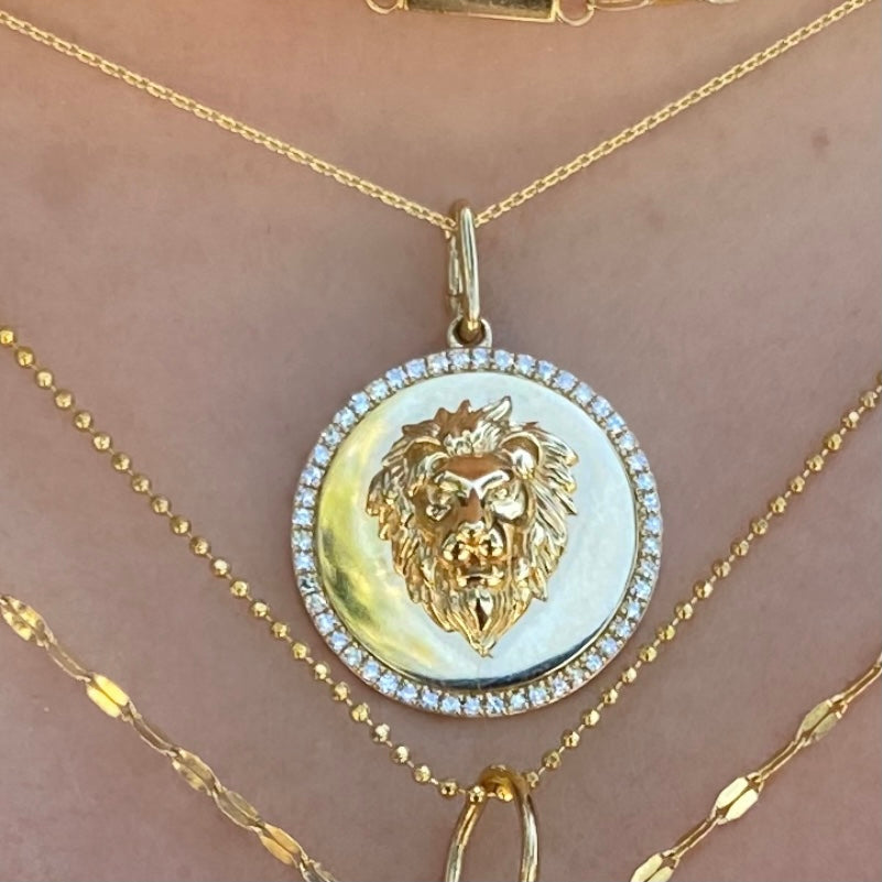 Lion Coin Diamond Edge Necklace Pendant - Nina Segal Jewelry