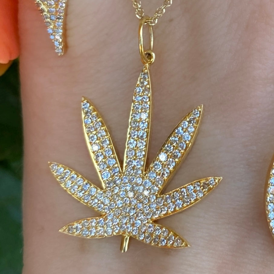 Weed Leaf Pave Diamond Pendant - Nina Segal Jewelry
