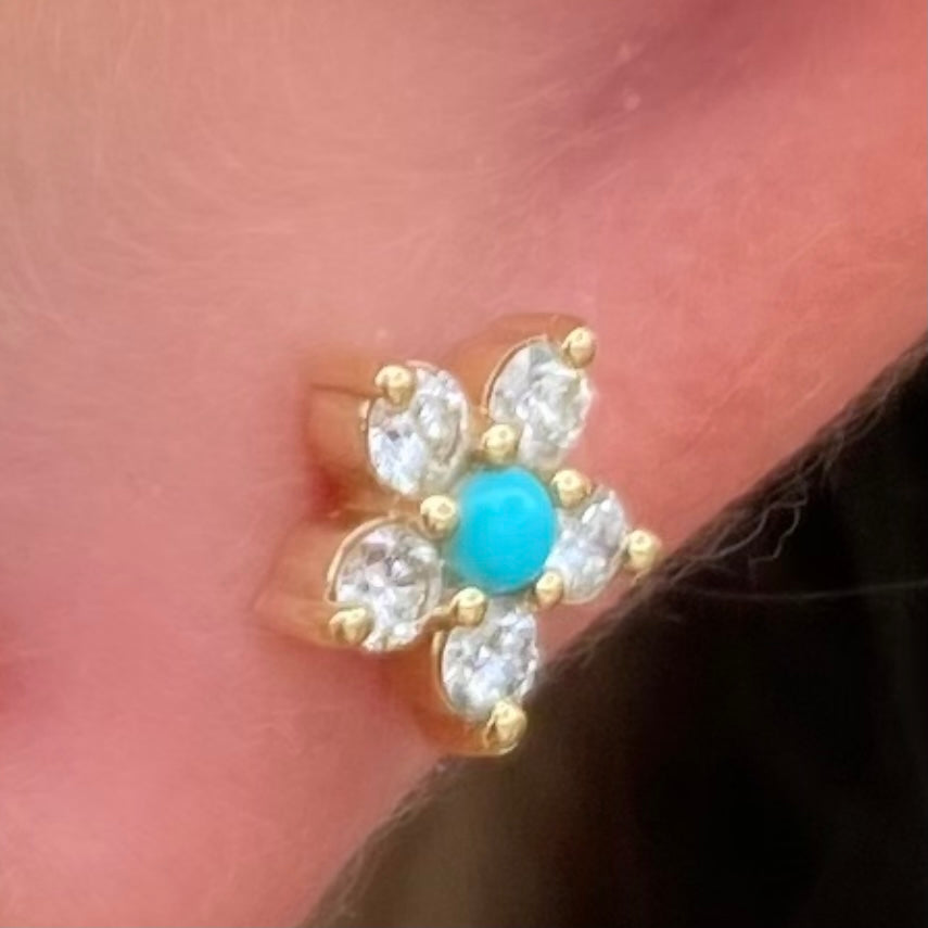 Diamond Flower Turquoise Center Studs - Nina Segal Jewelry