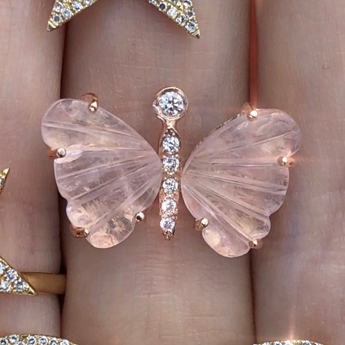 Small Rose Quartz Butterfly Diamond Ring - Nina Segal Jewelry