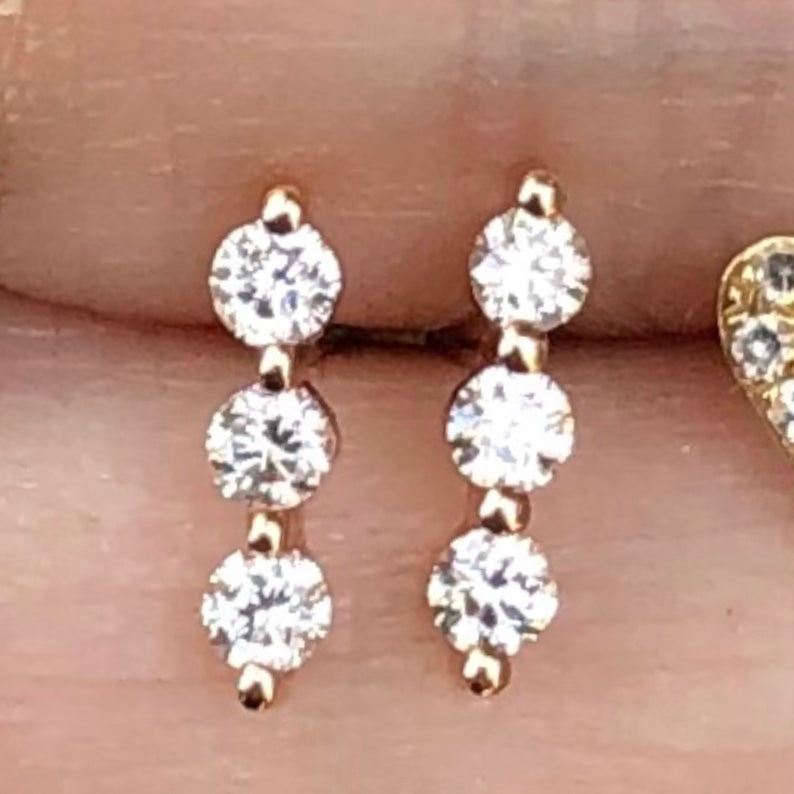 3 Diamonds Across Studs - Nina Segal Jewelry