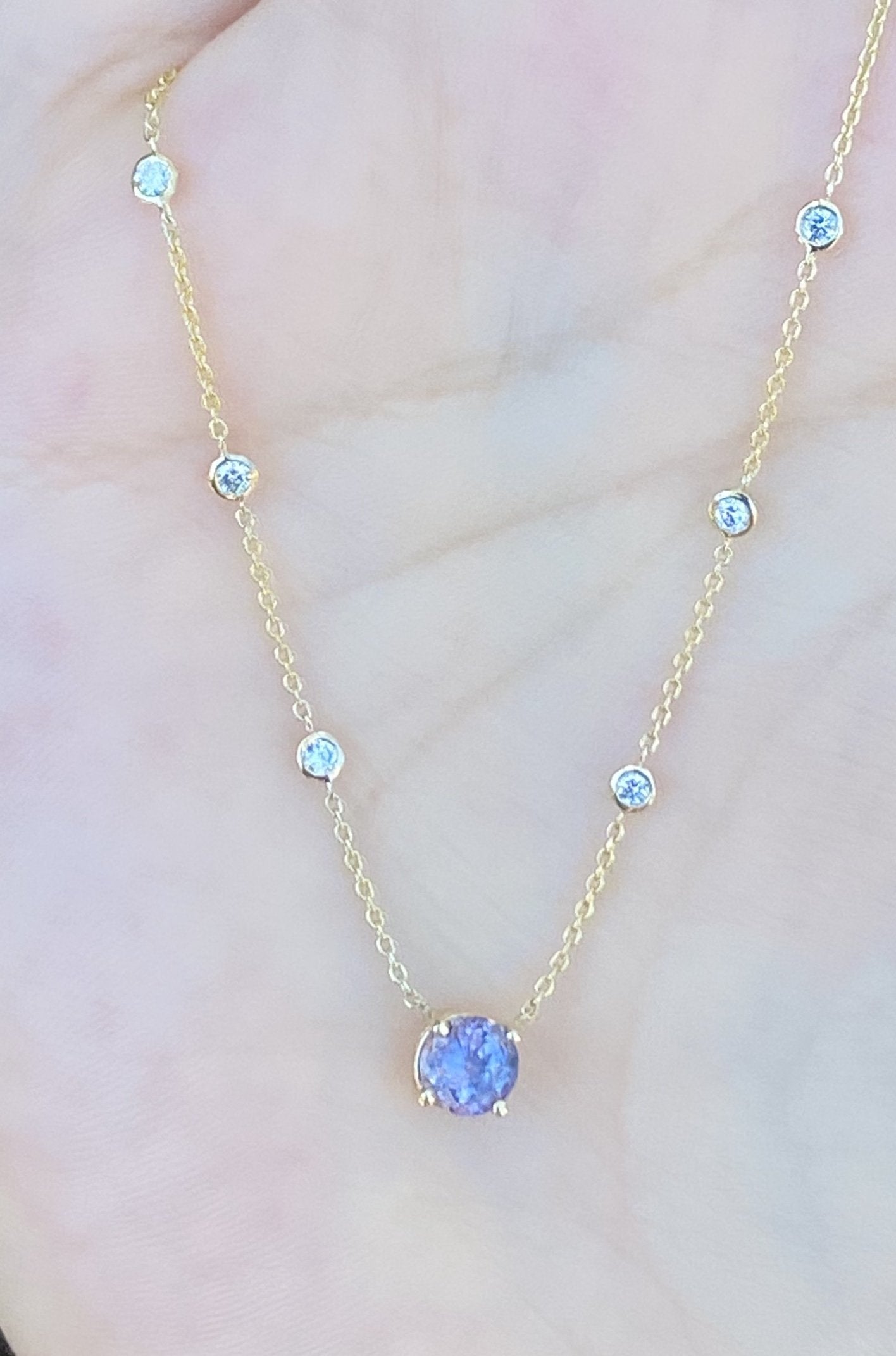 Sapphire Prong Round Necklace with Diamond Bezels - Nina Segal Jewelry