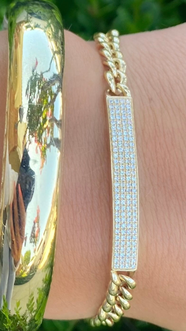 Cuban Link Chain ID Bar Diamond Bracelet - Nina Segal Jewelry