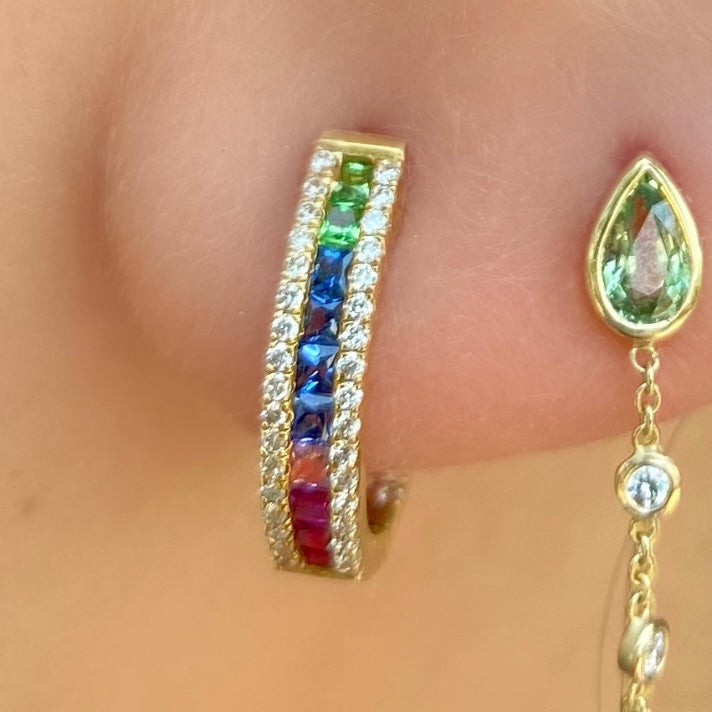 Rainbow Sapphire Diamond Huggies - Nina Segal Jewelry