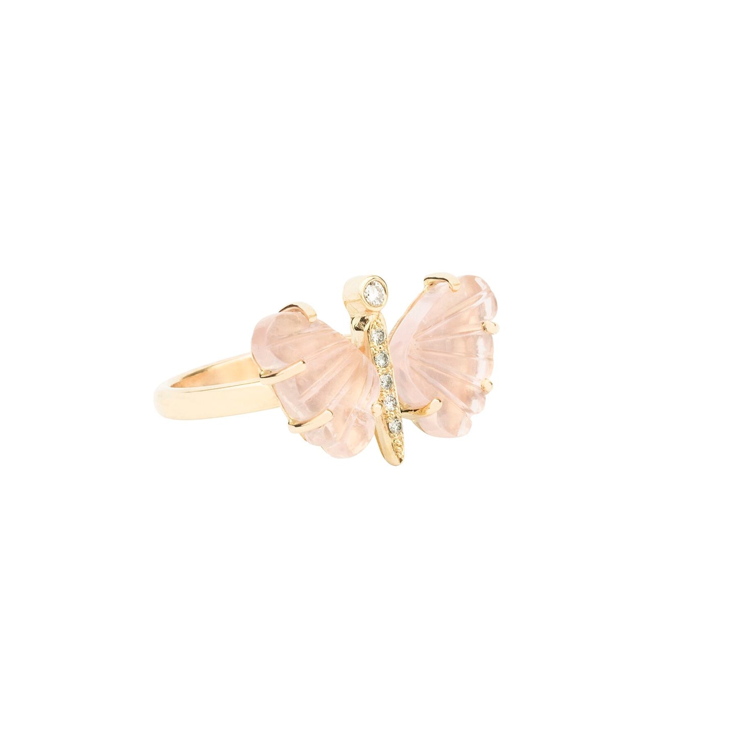 Small Rose Quartz Butterfly Diamond Ring - Nina Segal Jewelry
