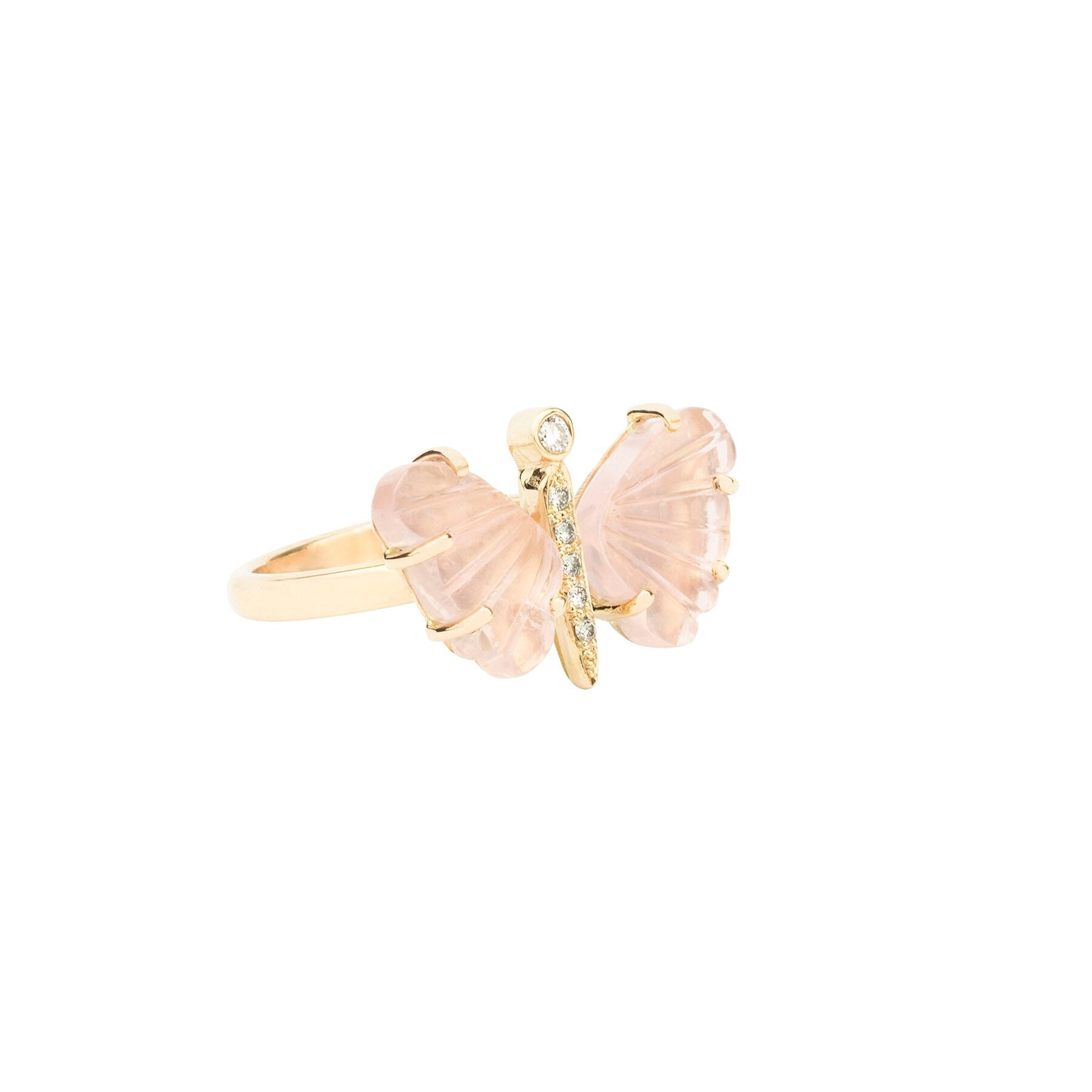 Small Rose Quartz Butterfly Diamond Ring - Nina Segal Jewelry