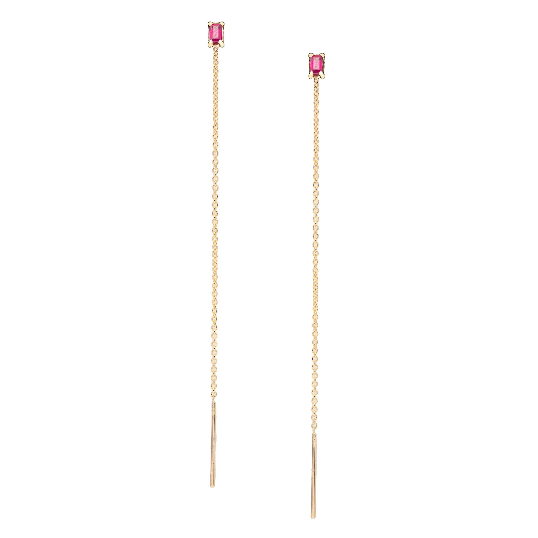 Ruby Baguette Threader Earrings - Nina Segal Jewelry