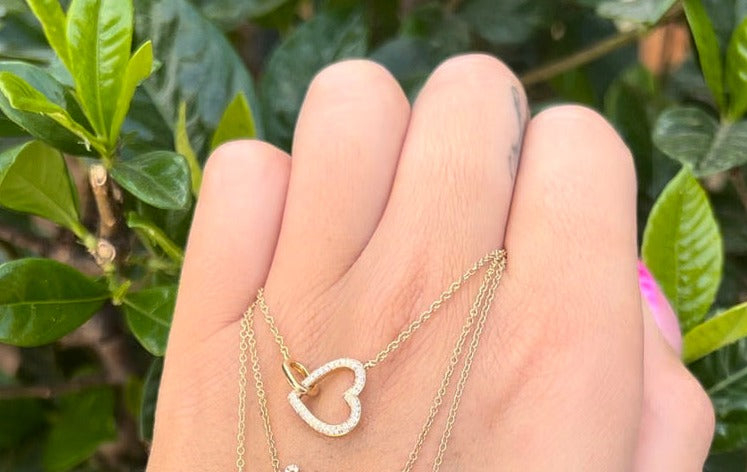 Pave Open Heart Chain Necklace