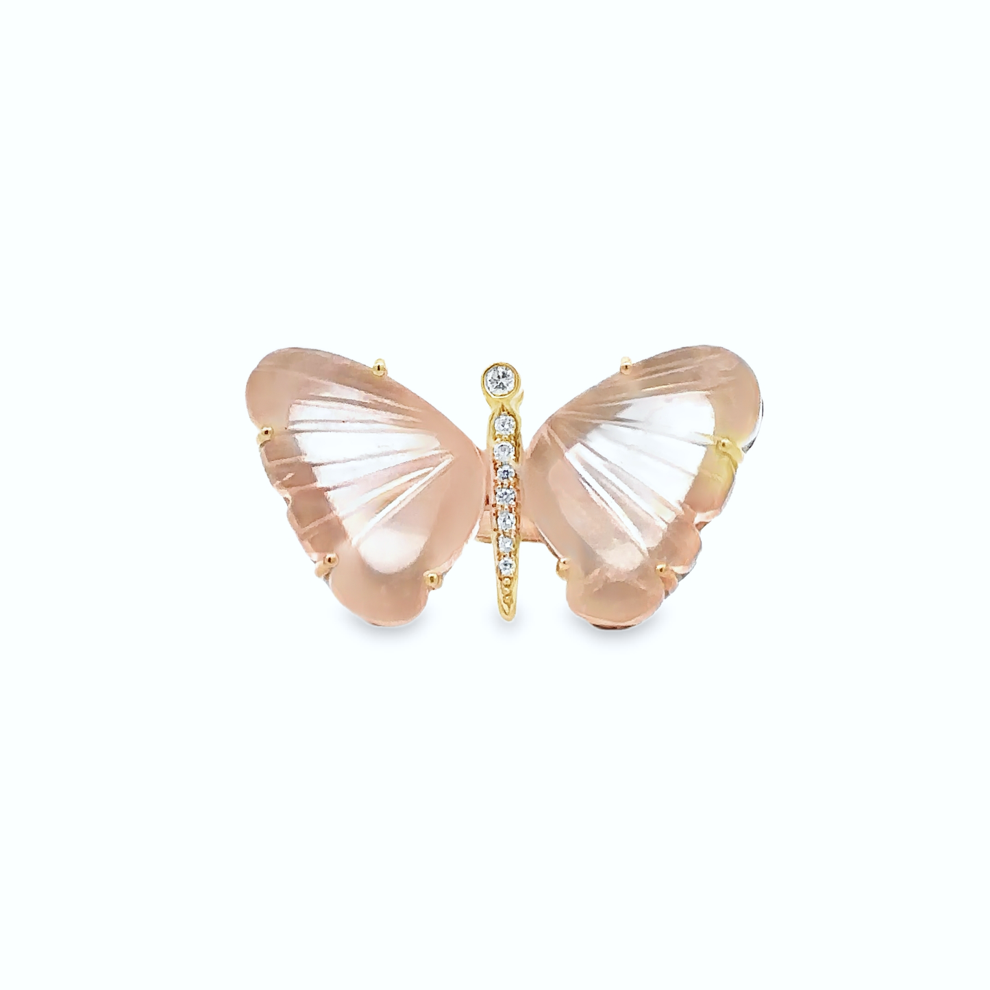 Large Rose Quartz Butterfly Ring