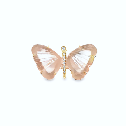 Large Rose Quartz Butterfly Ring
