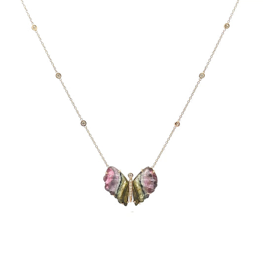 Carved Tourmaline 6 Diamond Bezels