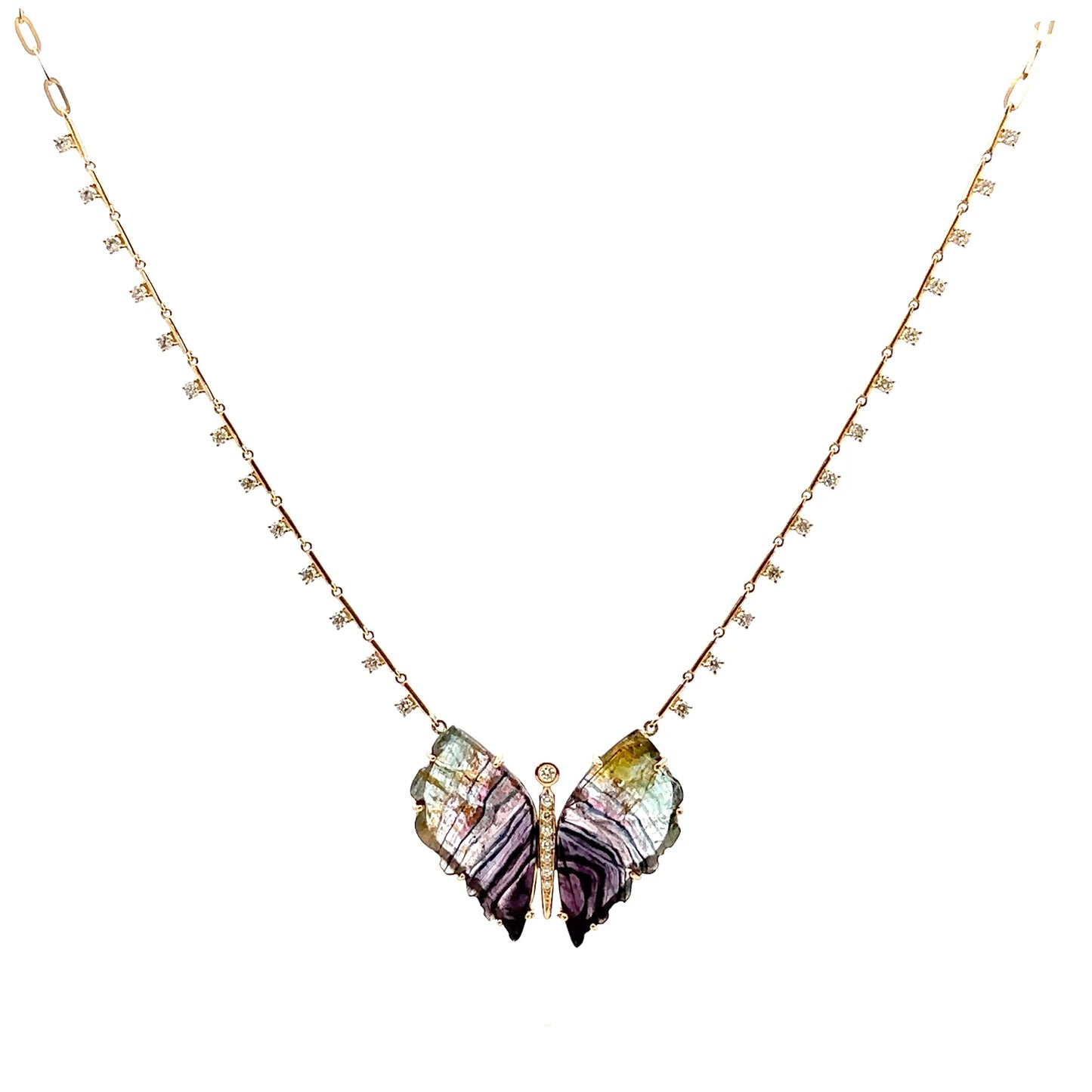Tourmaline Butterfly Diamond Chain Necklace