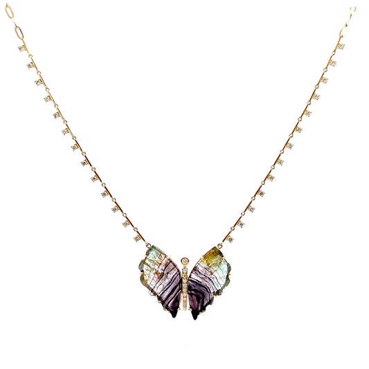 Tourmaline Butterfly Diamond Chain Necklace