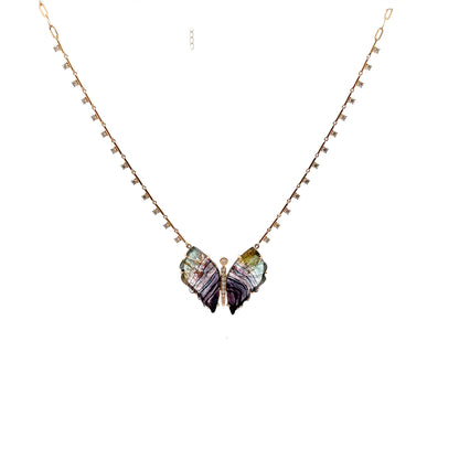 Tourmaline Butterfly Diamond Chain Necklace
