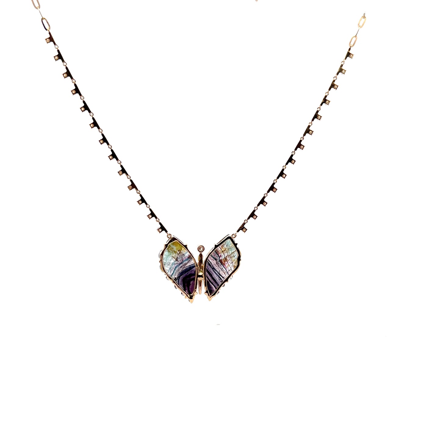 Tourmaline Butterfly Diamond Chain Necklace
