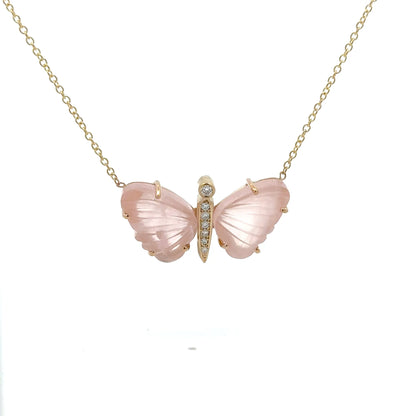 Medium Rose Quartz Butterfly Necklace