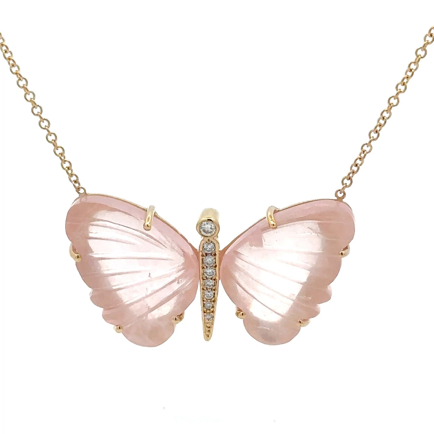 Large Rose Quartz Butterfly Necklace