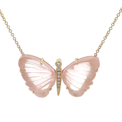 Large Rose Quartz Butterfly Necklace