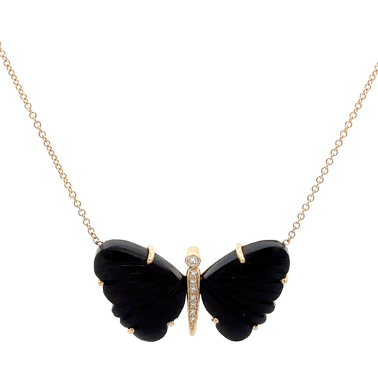 Large Black Onyx Butterfly Necklace