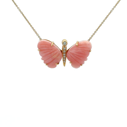 Medium Peruvian Pink Opal Butterfly Necklace