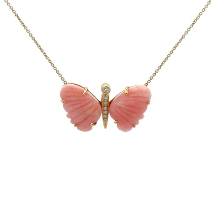 Medium Peruvian Pink Opal Butterfly Necklace