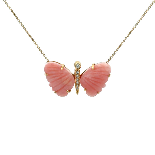 Medium Peruvian Pink Opal Butterfly Necklace
