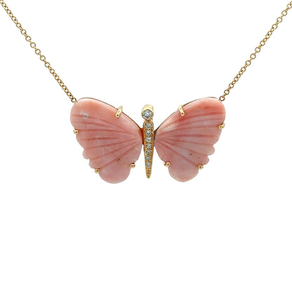 Large Peruvian Pink Opal Butterfly Necklace