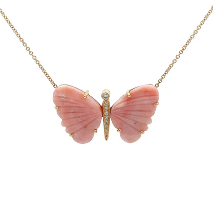 Large Peruvian Pink Opal Butterfly Necklace