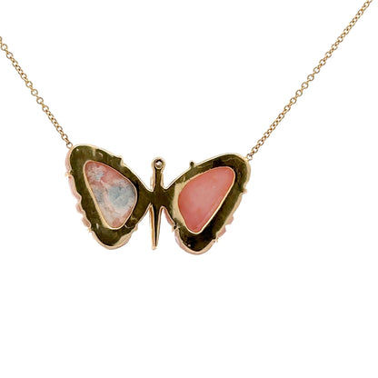 Large Peruvian Pink Opal Butterfly Necklace