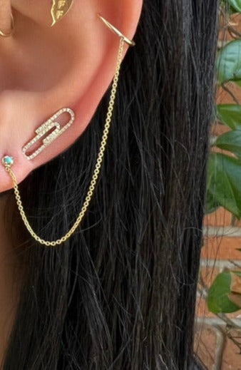 Turquoise Dot Stud Chain Ear Cuff