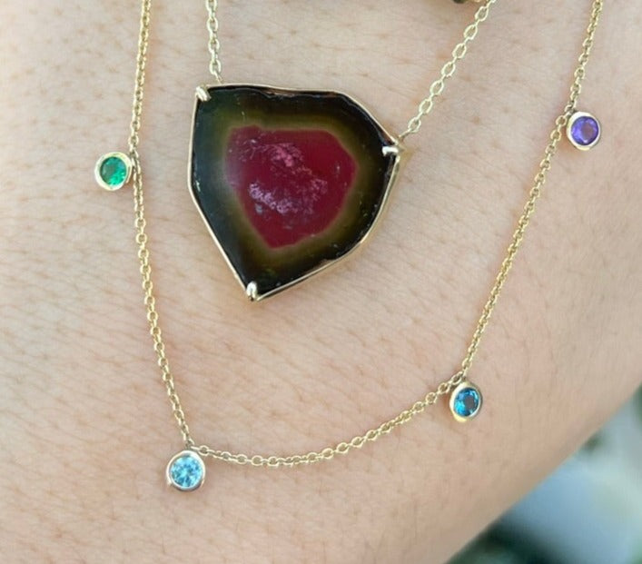 Watermelon Tourmaline Heart Slice Necklace