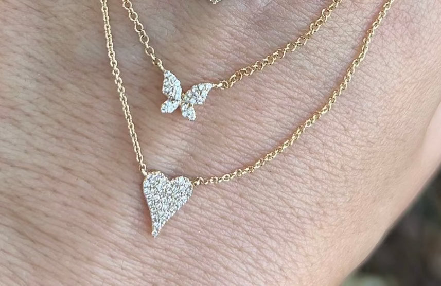 Tiny Diamond Pave Butterfly Necklace