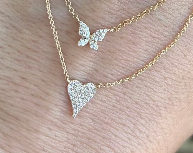 Tiny Diamond Pave Elongated Heart Necklace