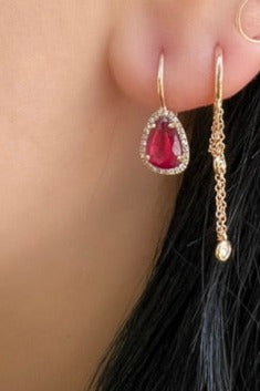 Small Ruby Pear Diamond Earrings