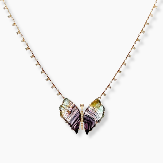 Tourmaline Butterfly Diamond Chain Necklace