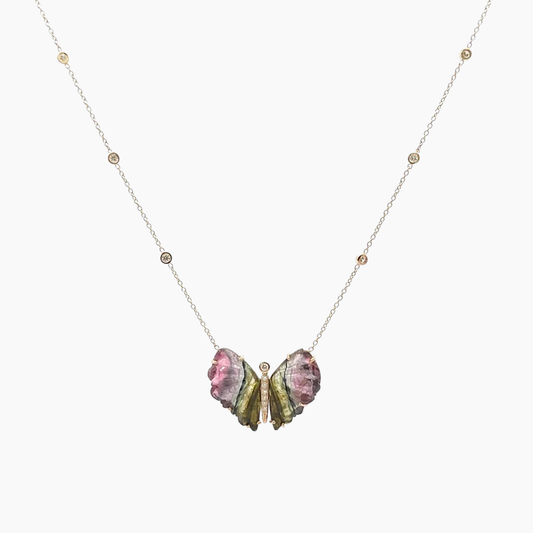Carved Tourmaline 6 Diamond Bezels