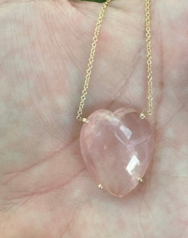 Rose Quartz Faceted Heart Necklace