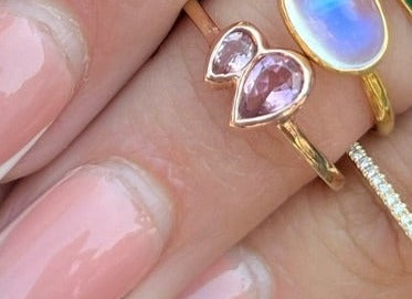 2 Pink Tourmaline Pear Ring